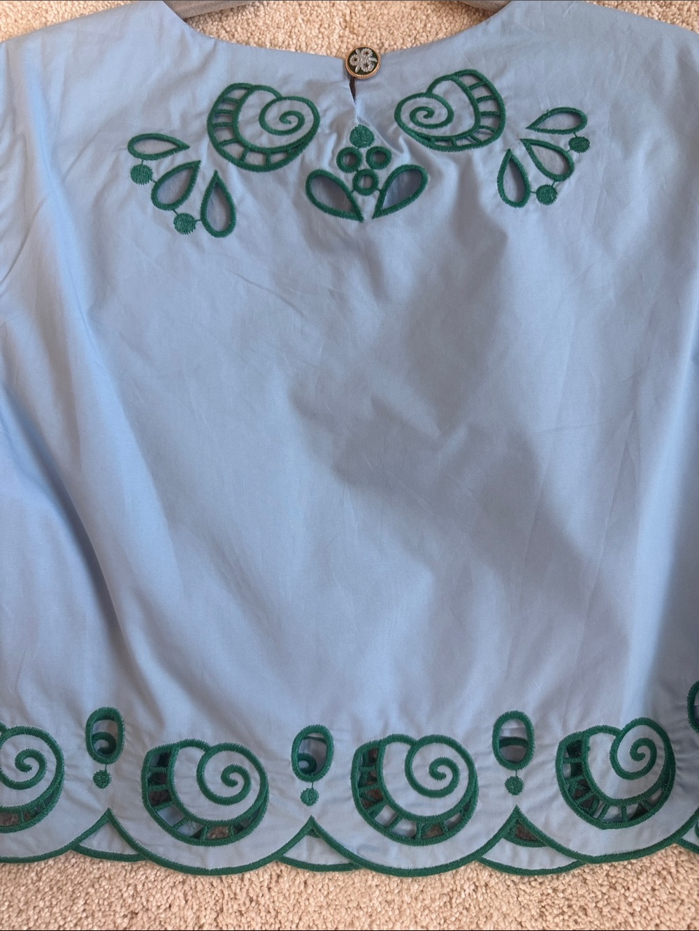 NWOT FARM RIO SHIRT Blue Embroidered Top SCALLOPED ACCENT SEASHELLS S - Picture 5 of 6